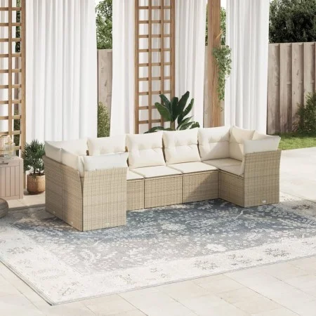 Gartensofagarnitur 7-teilig mit Kissen aus synthetischem Rattan in Beige. von , Gartensets - Ref: Foro24-3218118, Preis: 501,...