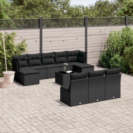 Set de sofás de jardín 11 pzas y cojines ratán sintético negro by , Garden sets - Ref: Foro24-3218295, Price: 625,09 €, Disco...