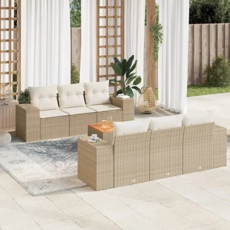 Set sofás de jardín 7 piezas y cojines ratán sintético beige by , Garden sets - Ref: Foro24-3225337, Price: 524,75 €, Discoun...