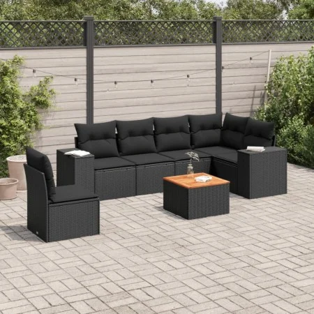 Set de comedor de jardín 7 pzas y cojines ratán sintético negro by , Garden sets - Ref: Foro24-3225467, Price: 501,36 €, Disc...