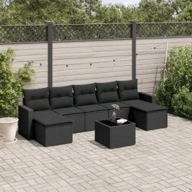 8-teiliges Gartensofa-Set und Kissen aus schwarzem Kunststoff-Rattan. von , Gartensets - Ref: Foro24-3219335, Preis: 449,43 €...