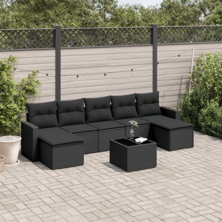 8-teiliges Gartensofa-Set und Kissen aus schwarzem Kunststoff-Rattan. von , Gartensets - Ref: Foro24-3219335, Preis: 439,18 €...