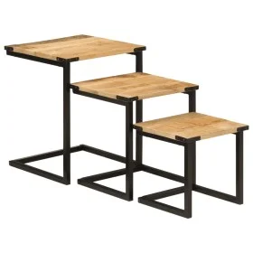 Mesas de centro apilables 3 pzas madera maciza mango y hierro by , Side tables - Ref: Foro24-358561, Price: 69,56 €, Discount: %