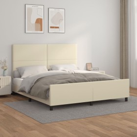 Estructura de cama con cabecero cuero sintético crema 180x200cm
