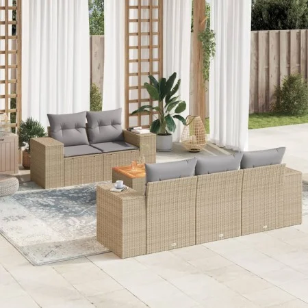 Garden sofa set with cushions 6 pieces beige synthetic rattan by , Garden sets - Ref: Foro24-3257662, Price: 502,88 €, Discou...