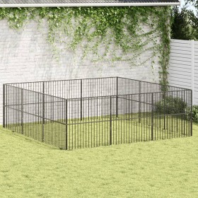 Corralito para perros con 12 paneles acero galvanizado negro de , Casetas para perros - Ref: Foro24-3209554, Precio: 297,55 €...