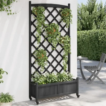 Planter with trellis and wheels solid black fir wood by , Pots and planters - Ref: Foro24-3207655, Price: 156,90 €, Discount: %