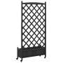 Planter with trellis and wheels solid black fir wood by , Pots and planters - Ref: Foro24-3207655, Price: 166,44 €, Discount: %