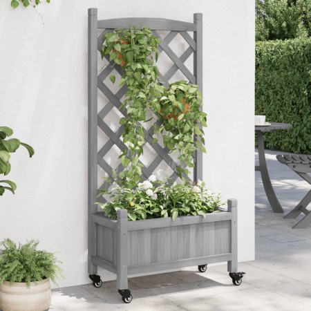Planter with trellis and wheels solid gray fir wood by , Pots and planters - Ref: Foro24-3207648, Price: 85,10 €, Discount: %