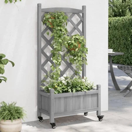 Planter with trellis and wheels solid gray fir wood by , Pots and planters - Ref: Foro24-3207648, Price: 82,58 €, Discount: %