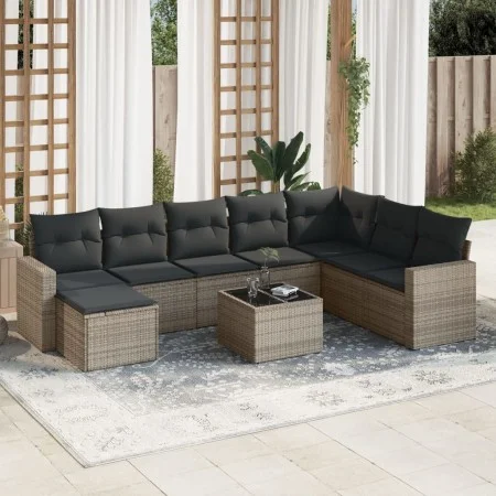 9-piece garden furniture set and gray synthetic rattan cushions by , Garden sets - Ref: Foro24-3219360, Price: 513,54 €, Disc...