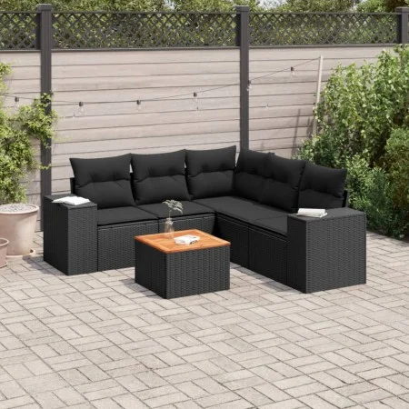 6-teiliges Gartensofa-Set und schwarze synthetische Rattankissen von , Gartensets - Ref: Foro24-3225439, Preis: 432,09 €, Rab...