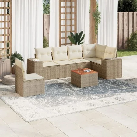 7-teiliges Gartensofa-Set und beigefarbene synthetische Rattankissen von , Gartensets - Ref: Foro24-3225470, Preis: 482,00 €,...