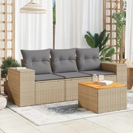 Gartensofa-Set mit Kissen, 4-teilig, beiges synthetisches Rattan von , Gartensets - Ref: Foro24-3225317, Preis: 267,29 €, Rab...