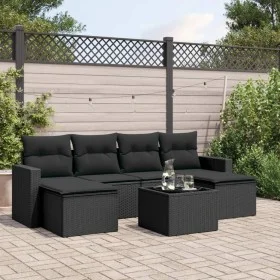 7-teiliges Garten-Essset und schwarze Kissen aus synthetischem Rattan von , Gartensets - Ref: Foro24-3219315, Preis: 397,32 €...