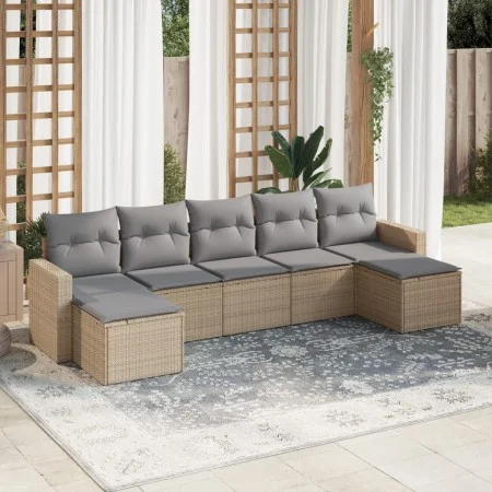 7-piece garden sofa set and beige synthetic rattan cushions by , Garden sets - Ref: Foro24-3219329, Price: 392,42 €, Discount: %