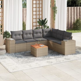 7-teiliges Gartensofa-Set und beigefarbene synthetische Rattankissen von , Gartensets - Ref: Foro24-3225464, Preis: 447,36 €,...