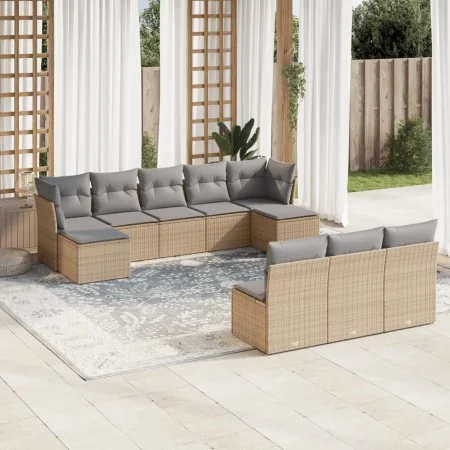 Gartensofa-Set mit beigen Kissen, 10-teilig, synthetisches Rattan von , Gartensets - Ref: Foro24-3218289, Preis: 559,77 €, Ra...