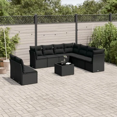 Gartensofa-Set 10-teilig mit schwarzen synthetischen Rattankissen von , Gartensets - Ref: Foro24-3249684, Preis: 652,41 €, Ra...