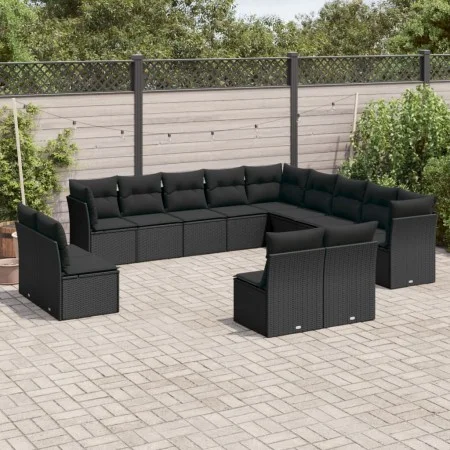 Garden sofa set with 13-piece black synthetic rattan cushions by , Garden sets - Ref: Foro24-3250324, Price: 803,31 €, Discou...