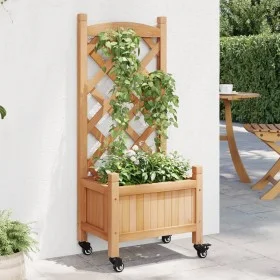 Planter with trellis and wheels solid brown fir wood by , Pots and planters - Ref: Foro24-3207644, Price: 65,23 €, Discount: %