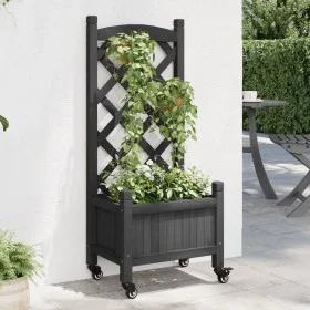Planter with lattice and wheels made of solid black fir wood by , Pots and planters - Ref: Foro24-3207646, Price: 74,68 €, Di...