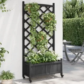 Jardinera con enrejado y ruedas madera maciza de abeto negro de , Maceteros y jardineras - Ref: Foro24-3207652, Precio: 100,3...
