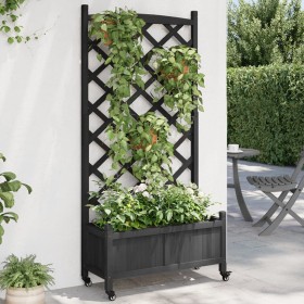 Planter with lattice and wheels made of solid black fir wood by , Pots and planters - Ref: Foro24-3207652, Price: 124,46 €, D...