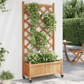 Planter with lattice and wheels made of solid brown fir wood by , Pots and planters - Ref: Foro24-3207650, Price: 97,28 €, Di...