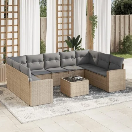 Gartensofa-Set mit beigen Kissen, 10-teilig, synthetisches Rattan von , Gartensets - Ref: Foro24-3219399, Preis: 607,07 €, Ra...