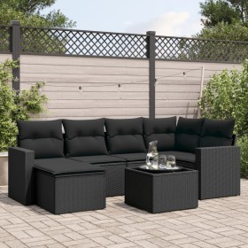 Set de comedor de jardín 7 pzas y cojines ratán sintético negro de , Conjuntos de jardín - Ref: Foro24-3219255, Precio: 421,9...