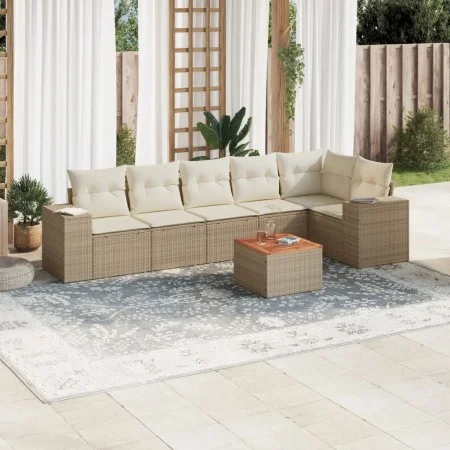 Set of 7-piece garden sofas and beige synthetic rattan cushions by , Garden sets - Ref: Foro24-3225456, Price: 482,00 €, Disc...