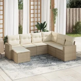 7-teiliges Gartensofa-Set und beigefarbene synthetische Rattankissen von , Gartensets - Ref: Foro24-3219288, Preis: 465,80 €,...