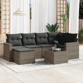7-piece garden sofa set with gray PE rattan cushions by , Garden sets - Ref: Foro24-3219260, Price: 407,49 €, Discount: %