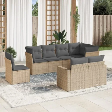 Garden sofa set with beige cushions, 8 pieces, PE rattan. by , Garden sets - Ref: Foro24-3219229, Price: 537,16 €, Discount: %