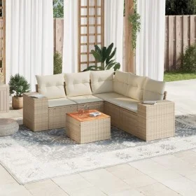 Gartensofa-Set mit Kissen, 6-teilig, beiges synthetisches Rattan von , Gartensets - Ref: Foro24-3225442, Preis: 438,30 €, Rab...