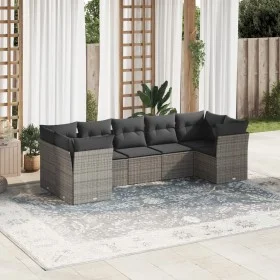 Set de sofás de jardín 7 piezas con cojines ratán PE gris de , Conjuntos de jardín - Ref: Foro24-3218120, Precio: 430,19 €, D...