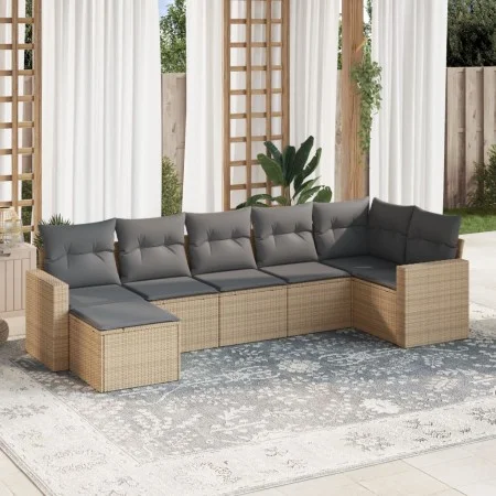 7-piece garden sofa set and beige synthetic rattan cushions by , Garden sets - Ref: Foro24-3219269, Price: 428,39 €, Discount: %