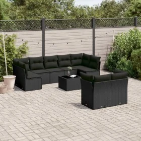 Set de sofás de jardín 10 pzas cojines ratán sintético negro by , Garden sets - Ref: Foro24-3218155, Price: 619,29 €, Discoun...
