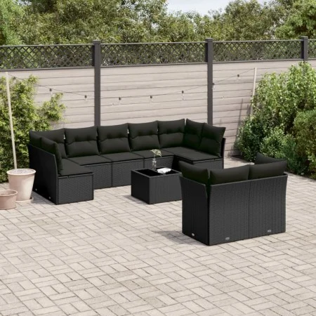 Set de sofás de jardín 10 pzas cojines ratán sintético negro de , Conjuntos de jardín - Ref: Foro24-3218155, Precio: 620,38 €...