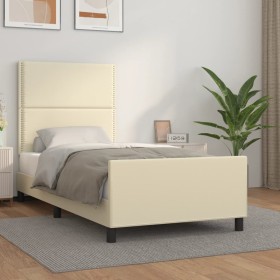 Estructura de cama con cabecero cuero sintético crema 100x200cm