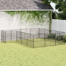 Corralito para perros con 16 paneles acero galvanizado negro de , Casetas para perros - Ref: Foro24-3209559, Precio: 375,20 €...