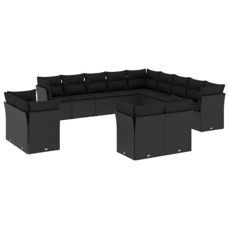 Garden sofa and cushion set 13 pieces black synthetic rattan by , Garden sets - Ref: Foro24-3250384, Price: 951,19 €, Discoun...