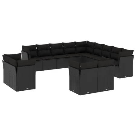 Garden sofa and cushion set 13 pieces black synthetic rattan by , Garden sets - Ref: Foro24-3250384, Price: 915,63 €, Discoun...