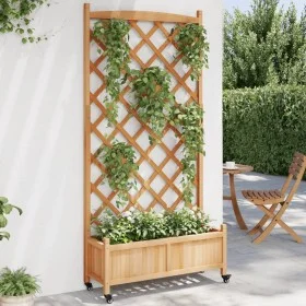 Planter with trellis and wheels solid brown fir wood by , Pots and planters - Ref: Foro24-3207653, Price: 172,17 €, Discount: %