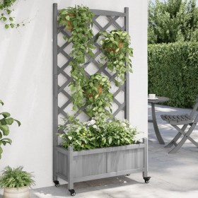 Planter with trellis and wheels solid gray fir wood by , Pots and planters - Ref: Foro24-3207651, Price: 102,21 €, Discount: %