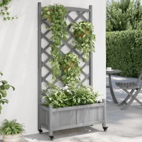 Planter with trellis and wheels solid gray fir wood by , Pots and planters - Ref: Foro24-3207651, Price: 89,42 €, Discount: %