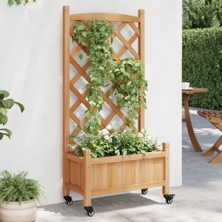 Planter with trellis and wheels solid brown fir wood by , Pots and planters - Ref: Foro24-3207647, Price: 84,74 €, Discount: %