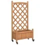 Planter with trellis and wheels solid brown fir wood by , Pots and planters - Ref: Foro24-3207647, Price: 84,74 €, Discount: %
