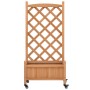 Planter with trellis and wheels solid brown fir wood by , Pots and planters - Ref: Foro24-3207647, Price: 84,95 €, Discount: %